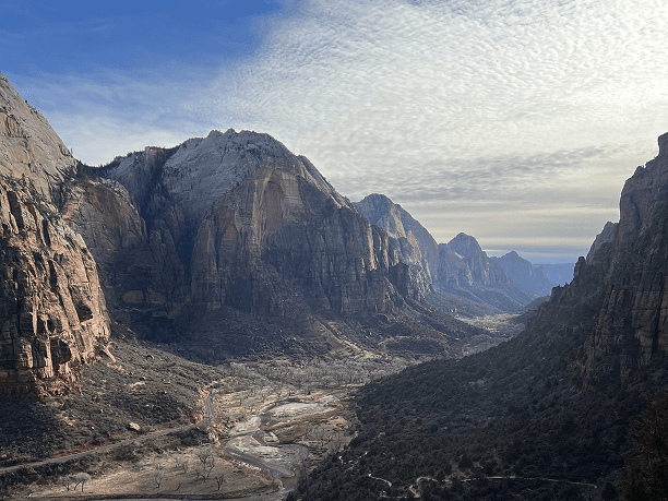 Mountain canyon view under a bright sky